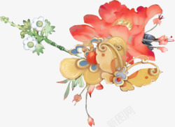 唯美水彩手绘古风插画中国风建筑花卉山水画装饰美化设素材