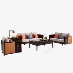 新中式沙发现代中式简约客厅高档全实木布艺沙发禅意组素材