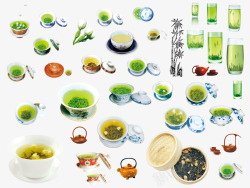 绿茶红茶玻璃杯茶杯茶碗茶壶陶瓷茶具素材