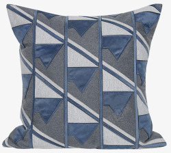 布艺简约现代样板间床头卧室沙发蓝色绣花方枕靠包素材