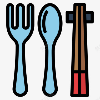 中餐餐具餐具食品输送91线性颜色图标