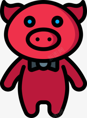 招财猪猪软玩具4线性颜色图标