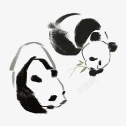 水墨国宝大熊猫插画素材
