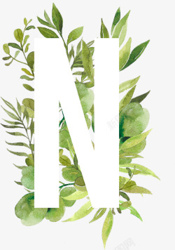 文艺手绘森系树枝树叶装饰花环英文字母免扣免扣素材