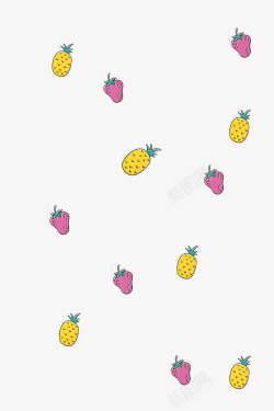 手绘清爽草莓菠萝漂浮图素材