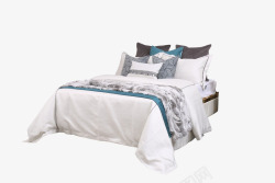 现代简约样板房间床上用品蓝色白色软装床品主卧室内布素材