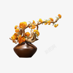 新中式仿真盆景花艺橙色软装空间项目桌面博古架摆件淘素材