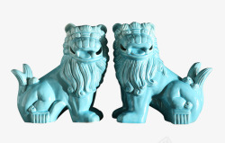 蓝色陶瓷狮子摆件工艺品素材