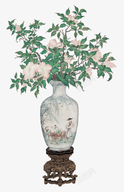 中式花瓶木小白素材