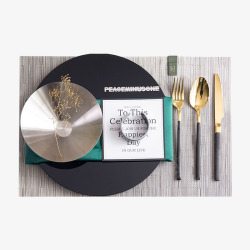Koket蔻可样板房间欧式餐具轻奢竹纹套盘墨绿黑金素材