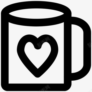 咖啡杯爱与浪漫大胆的线条图标图标