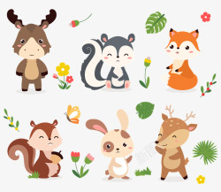 动物可爱的动物野生动物设置涂鸦松鼠鹿福克斯臭鼬兔驼素材