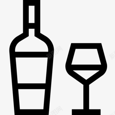 酒瓶配白葡萄酒杯白酒简单葡萄酒图标