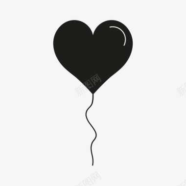 气球心形黑色手绘情人节图标