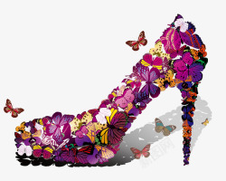 01819云朵颜色鲜艳的蝴蝶拼接形成的高跟鞋图案1素材