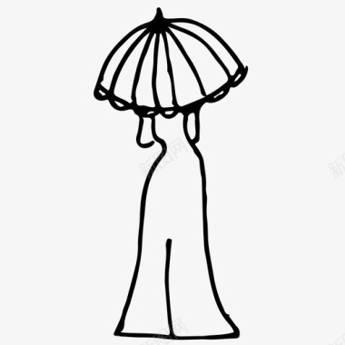 带伞女士手绘素描图标
