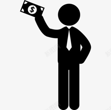 站着的男人举起右手拿着一张钞票人们人类图片图标