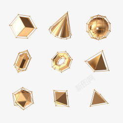 金色立体几何物体素材