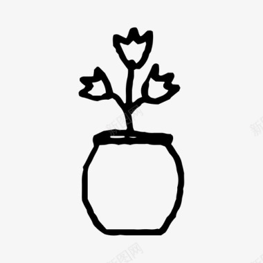 三尖叶植物手绘罐子图标