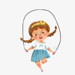 手绘跳绳水彩手绘跳绳小女孩人物素材高清图片
