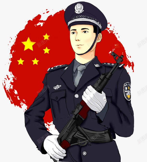 国旗下警察执枪站岗手绘png免抠素材_88icon https://88icon.com 公安 警察 站岗 PS处理