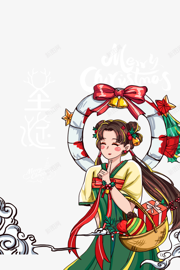 圣诞艺术字手绘人物元素图psd免抠素材_88icon https://88icon.com 圣诞 艺术字 手绘人物 元素图 祥云 篮子 礼盒元素