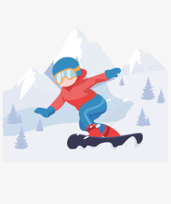 卡通雪景素材卡通人物滑雪小场景高清图片