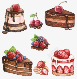 手绘樱桃枝手绘樱桃巧克力蛋糕高清图片