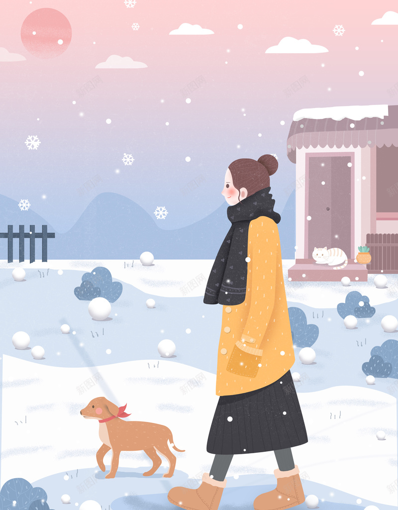 手绘冬天卡通人物漫步元素图psd设计背景_88icon https://88icon.com 手绘 冬天 卡通人物 漫步 背景图 雪花
