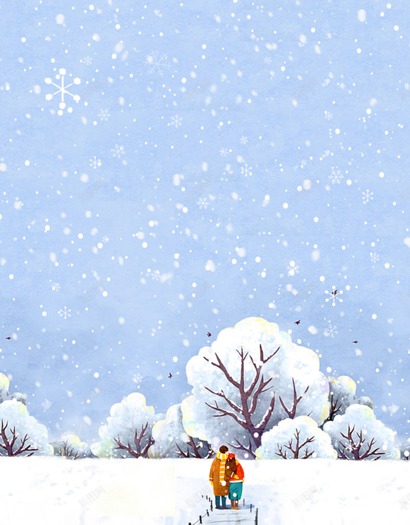 冬季雪景插画psd设计背景_88icon https://88icon.com 冬季 雪景 插画 情侣