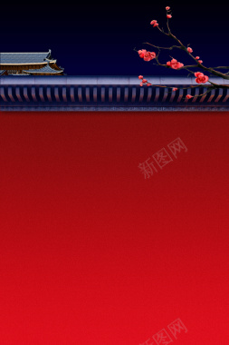 红墙高瓦梅枝冬季背景图背景