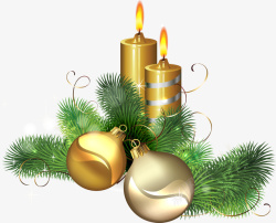 圣诞节金色蜡烛和金球素材