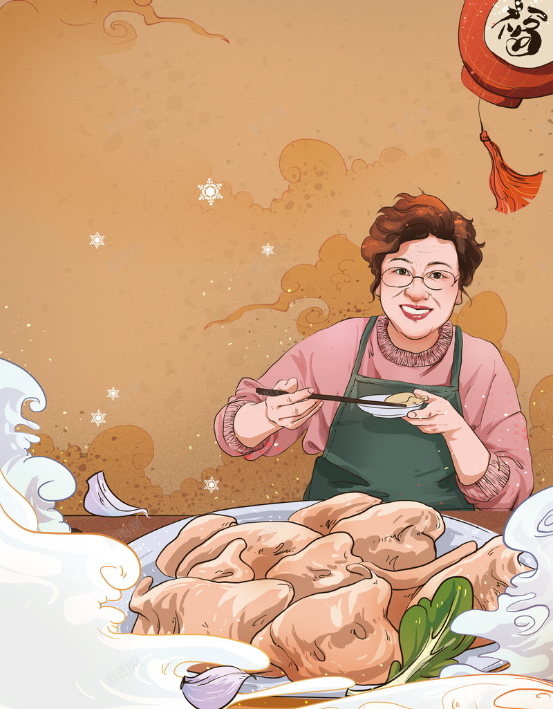 国潮冬至背景图手绘元素图psd设计背景_88icon https://88icon.com 冬至 国潮 国潮背景墙 手绘元素 波浪 灯笼 背景图