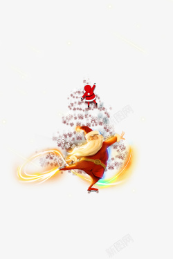 光效圣诞树卡通圣诞树圣诞老人元素高清图片