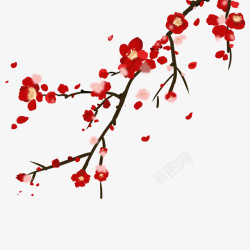 红梅梅花元素水磨高清图片