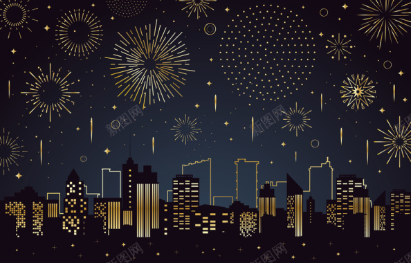 新年城市烟花繁荣夜景背景