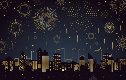 城市简图新年城市烟花繁荣夜景高清图片