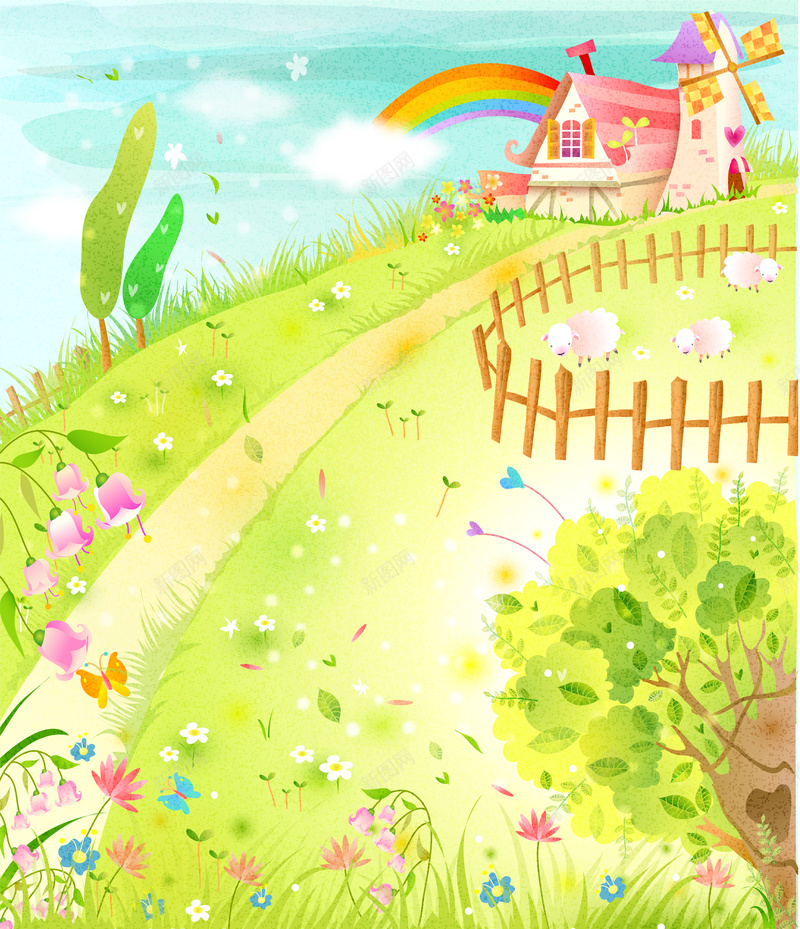 童话森林故事儿童彩绘本矢量8ai设计背景_88icon https://88icon.com 手绘插画 卡通元素 森林 花朵