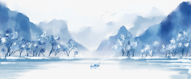 如诗如画雪景背景图psd免抠素材_88icon https://88icon.com 冬 天 雪 景 水 墨 画 背