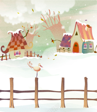 雪景冬季童话故事可爱儿童彩绘矢量28背景