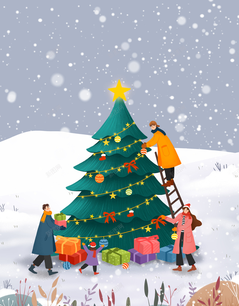 手绘圣诞树装饰手绘元素图psd设计背景_88icon https://88icon.com 手绘 圣诞节 圣诞树 装饰元素图 人物 雪花 积雪 雪地