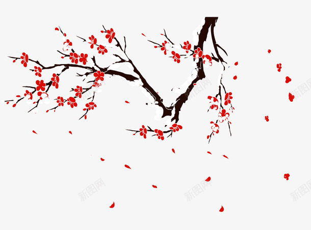 梅花元素png免抠素材_88icon https://88icon.com 梅花 古典梅花 花枝 红花