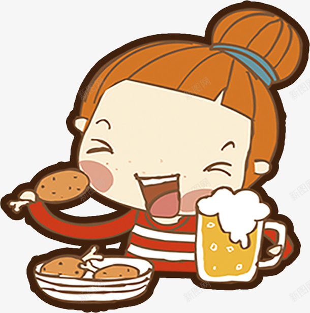 吃炸鸡的女孩png免抠素材_88icon https://88icon.com 吃炸鸡的女孩 炸鸡啤酒 手绘女孩 卡通美食 美食元素