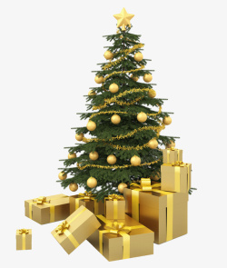 金色圣诞树装饰礼盒元素素材