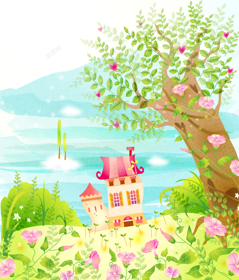 公园花草植物城堡森林可爱背景矢量ai设计背景_88icon https://88icon.com 公园 花草 树 森林