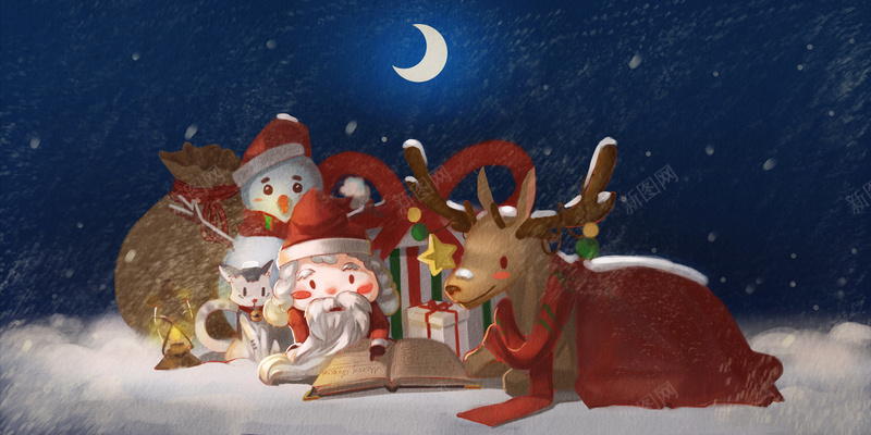 圣诞节麋鹿手绘背景jpg设计背景_88icon https://88icon.com 圣诞节 圣诞老人 麋鹿 夜色 手绘