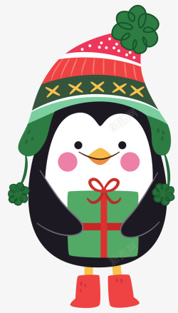 圣诞节装饰元素企鹅可爱卡通矢量图素材