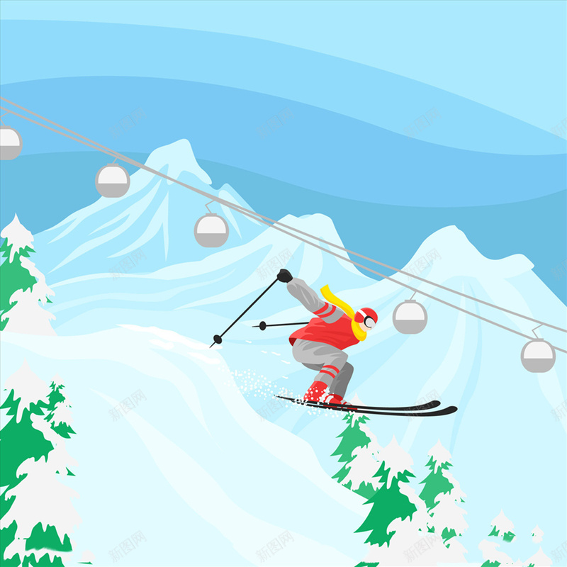 卡通人物滑雪图psd设计背景_88icon https://88icon.com 卡通人 卡通滑雪场 滑雪 雪天 雪景