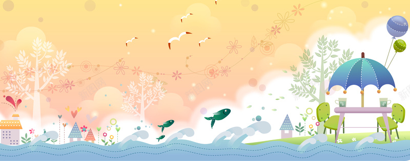 卡通元素可爱横幅背景童画矢量68ai设计背景_88icon https://88icon.com 插画 卡通元素 童画 花朵