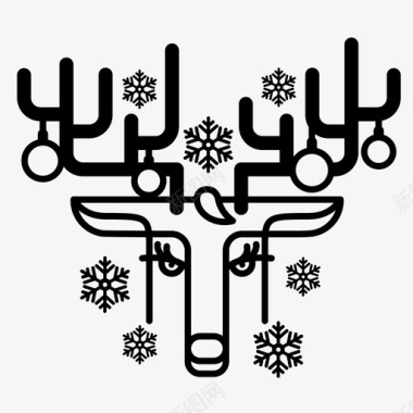 雪花覆盖驯鹿动物鹿角图标